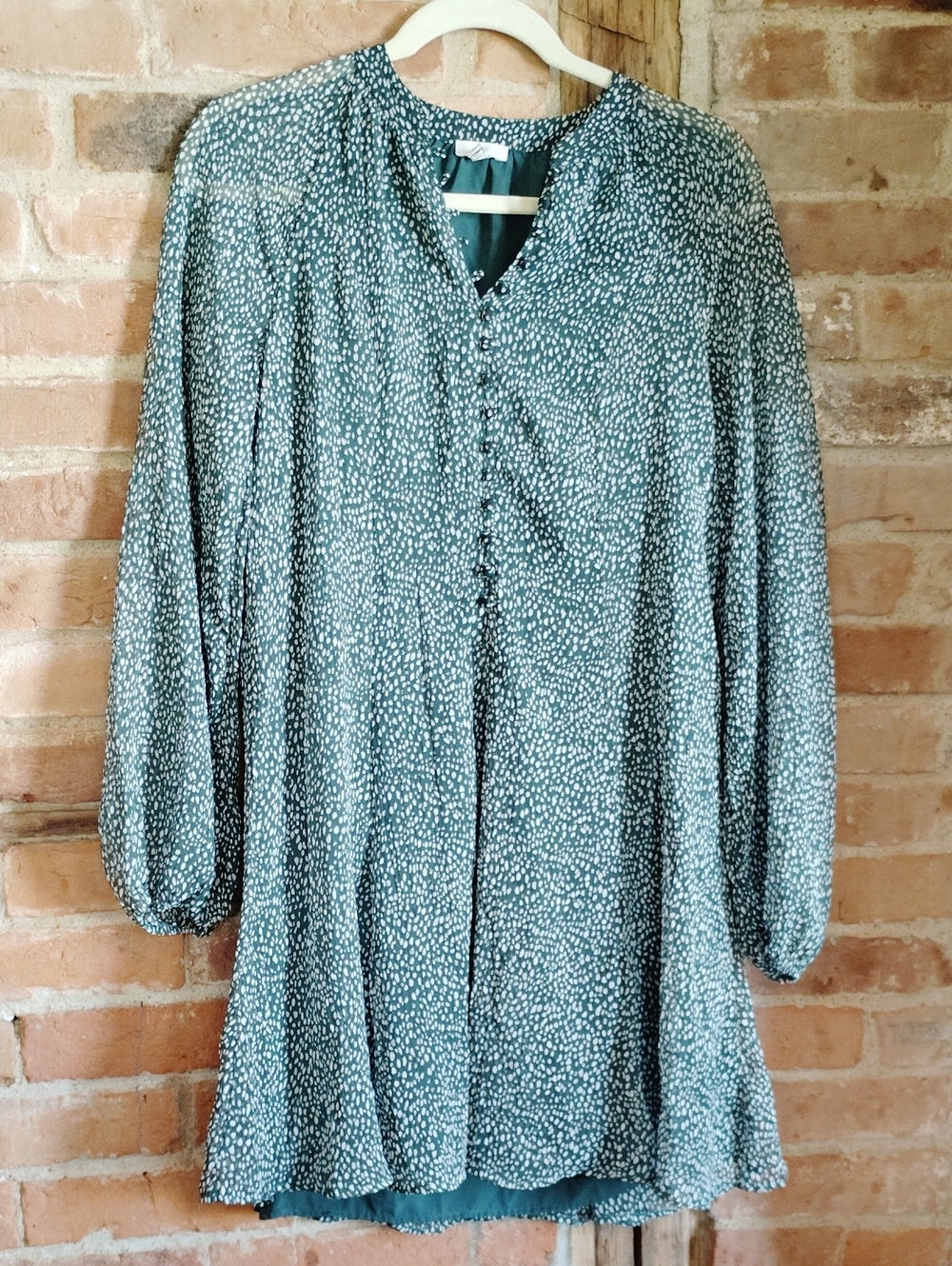 Joie Green Speckled Long Sleeve Faux Button Tunic Dress Sz Xs